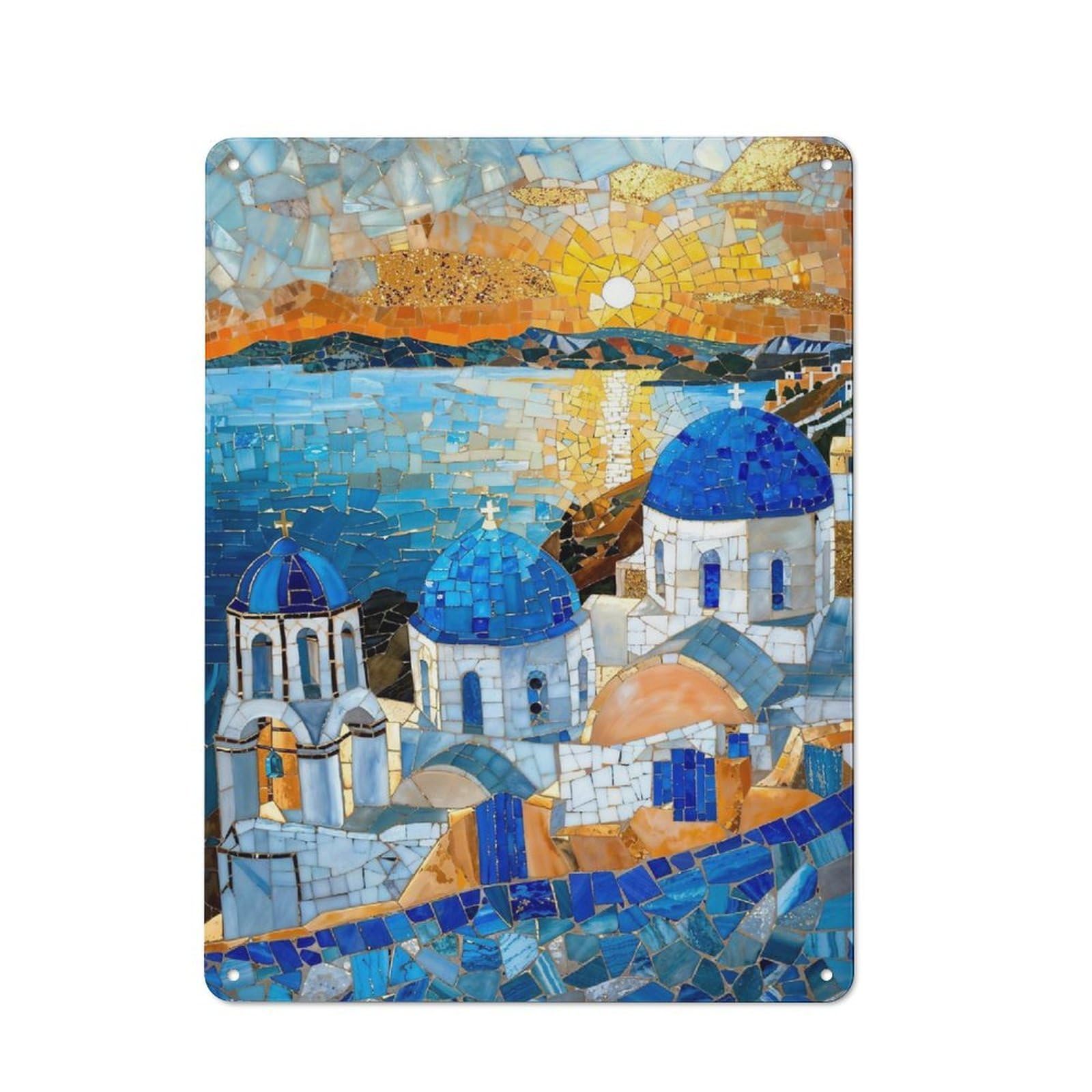 Junmoney Blue Domes Of Greece Retro Metal Sign 40X30cm, Old Fashioned Retro Room Decor For Living Room, Hallway, Kitchen Or Cafe