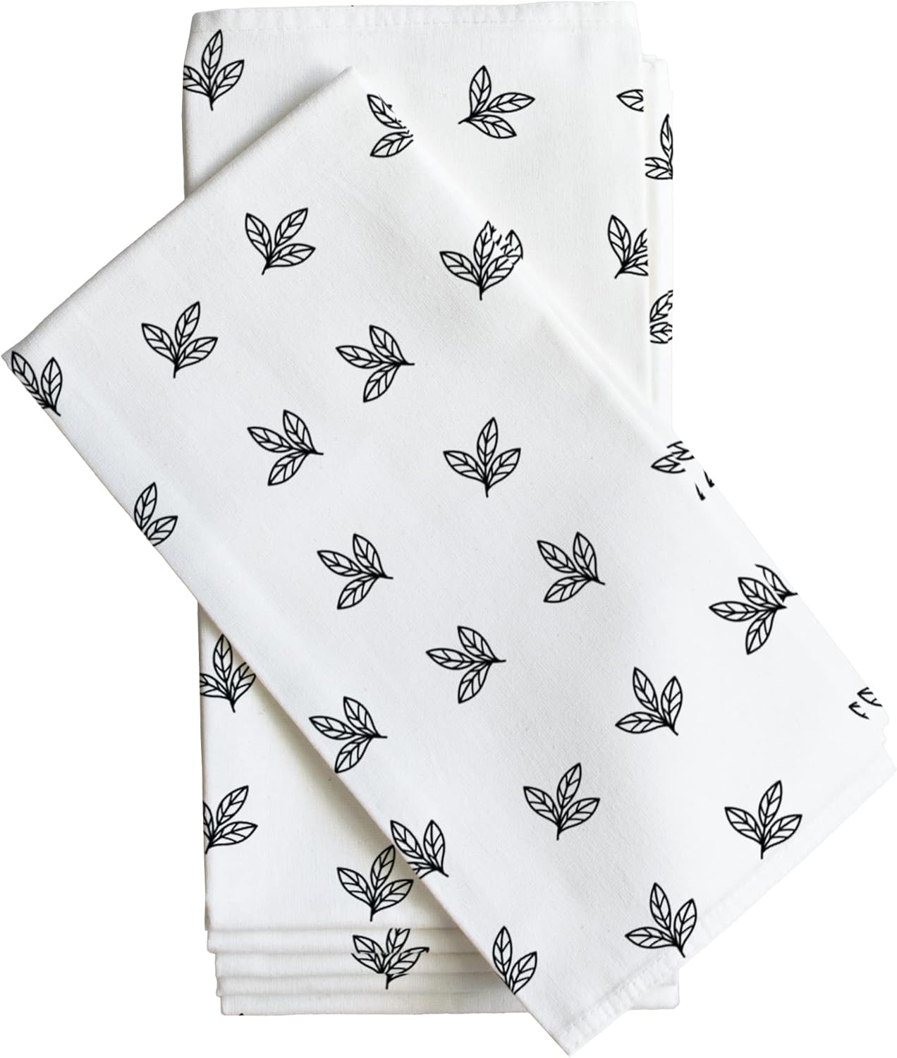 100% Cotton Christmas Cloth Napkins with Leaf Pattern for Wedding, Cocktail, Dinner Parties & Thanksgiving (Set of 6, 20x20 inch, Black)