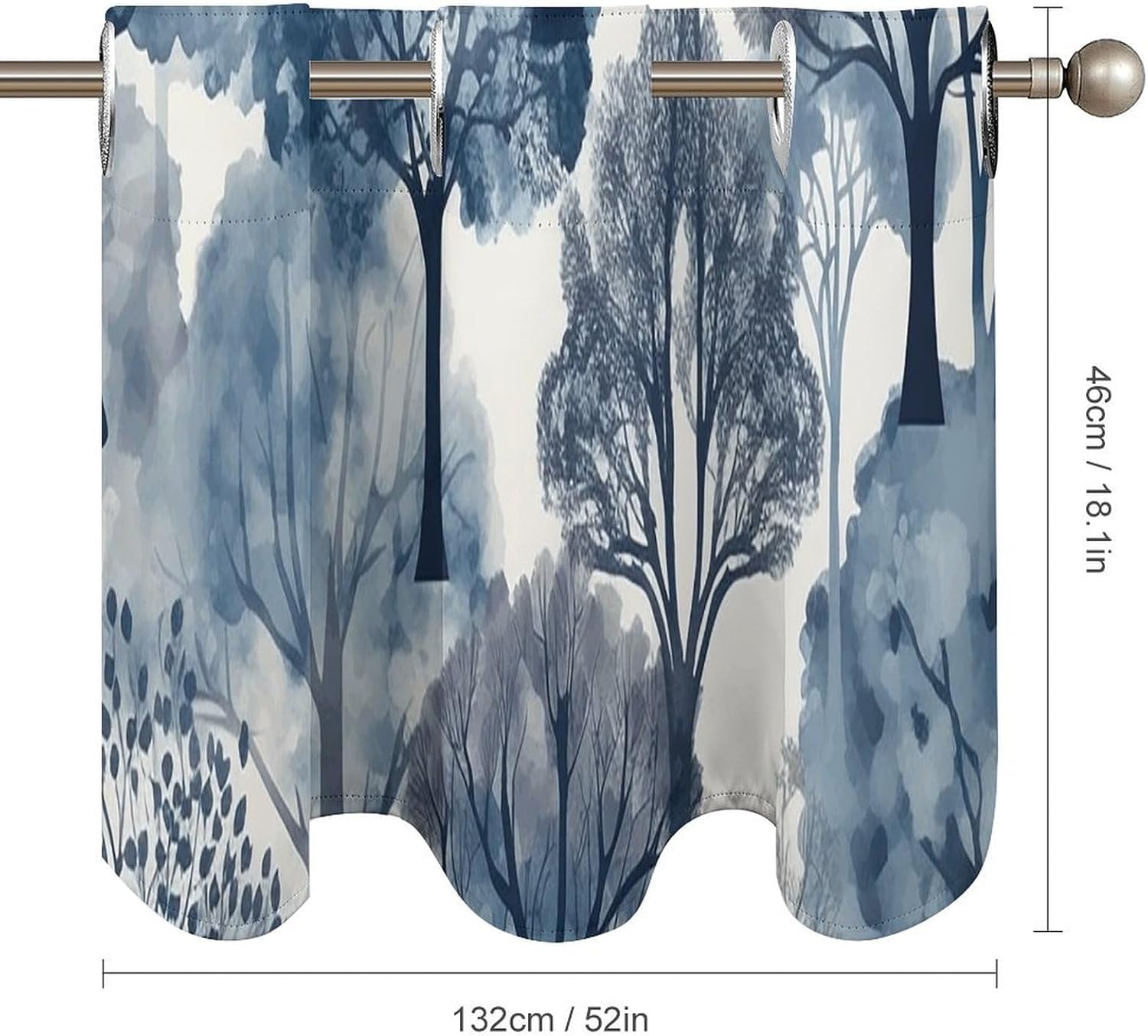 Blue Trees Pattern Valance for Windows, 2 Pack Kitchen Curtains Modern Home Decor, Soft Blackout Window Curtains for Living Room & Bedroom, 18 X 52 Inch