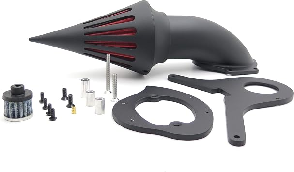 AfterMokit Cone Spike Air Cleaner Intake with Red Filter for Honda Shadow Aero 750 VT750C 2004 and Up VT750CA 2004 and Up Spirit 750 VT750C2 2007 and Up VT750RS 2012-2013 VT750CS 2013 and Up Black