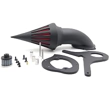 AfterMokit Cone Spike Air Cleaner Intake with Red Filter for Honda Shadow Aero 750 VT750C 2004 and Up VT750CA 2004 and Up Spirit 750 VT750C2 2007 and Up VT750RS 2012-2013 VT750CS 2013 and Up Black