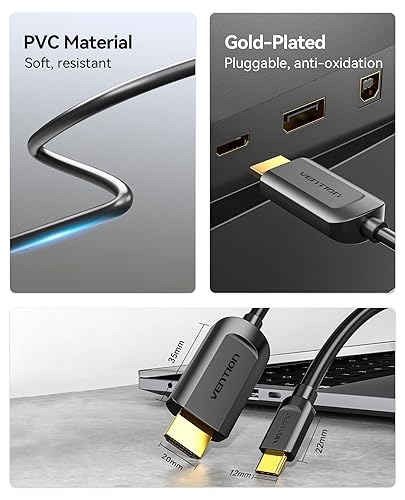Miniatura 4 de VENTION Cable USB C a HDMI 4K 60Hz ángulo recto USB-C 5FT alta velocidad USB tipo C a HDMI cable para oficina en casa Thunderbolt 3 4 compatible con
