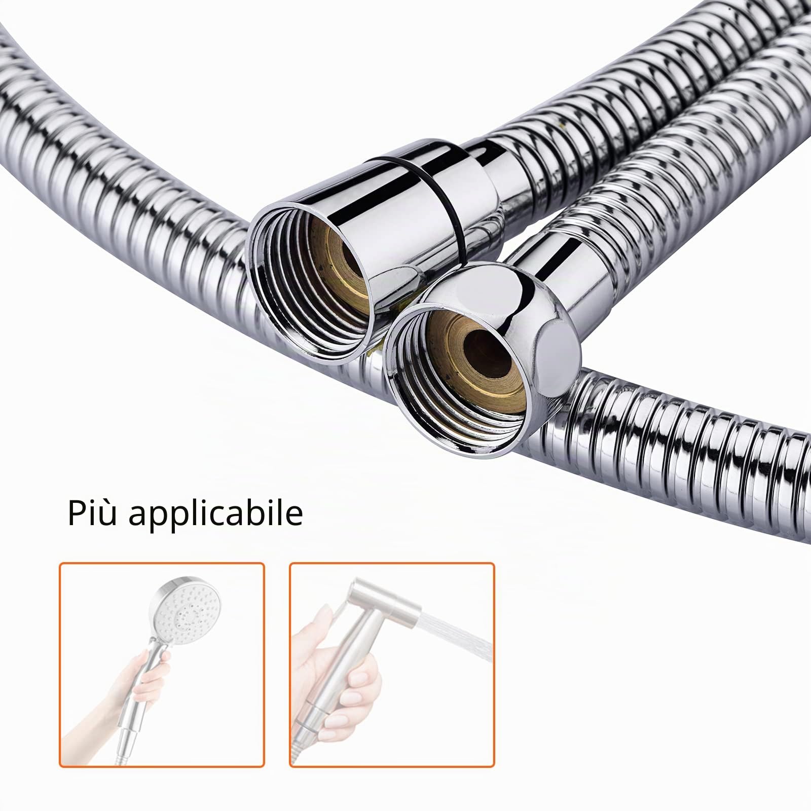 Ibergrif Tubo Doccia 1,7 m - in Acciaio Inox Tubo Flessibile per Doccia, Anti-Torsione e Anti-Piega, Antigoccia, Universale G1/2" Ricambio con Connettori in Ottone e Guarnizioni, Cromata/Argento