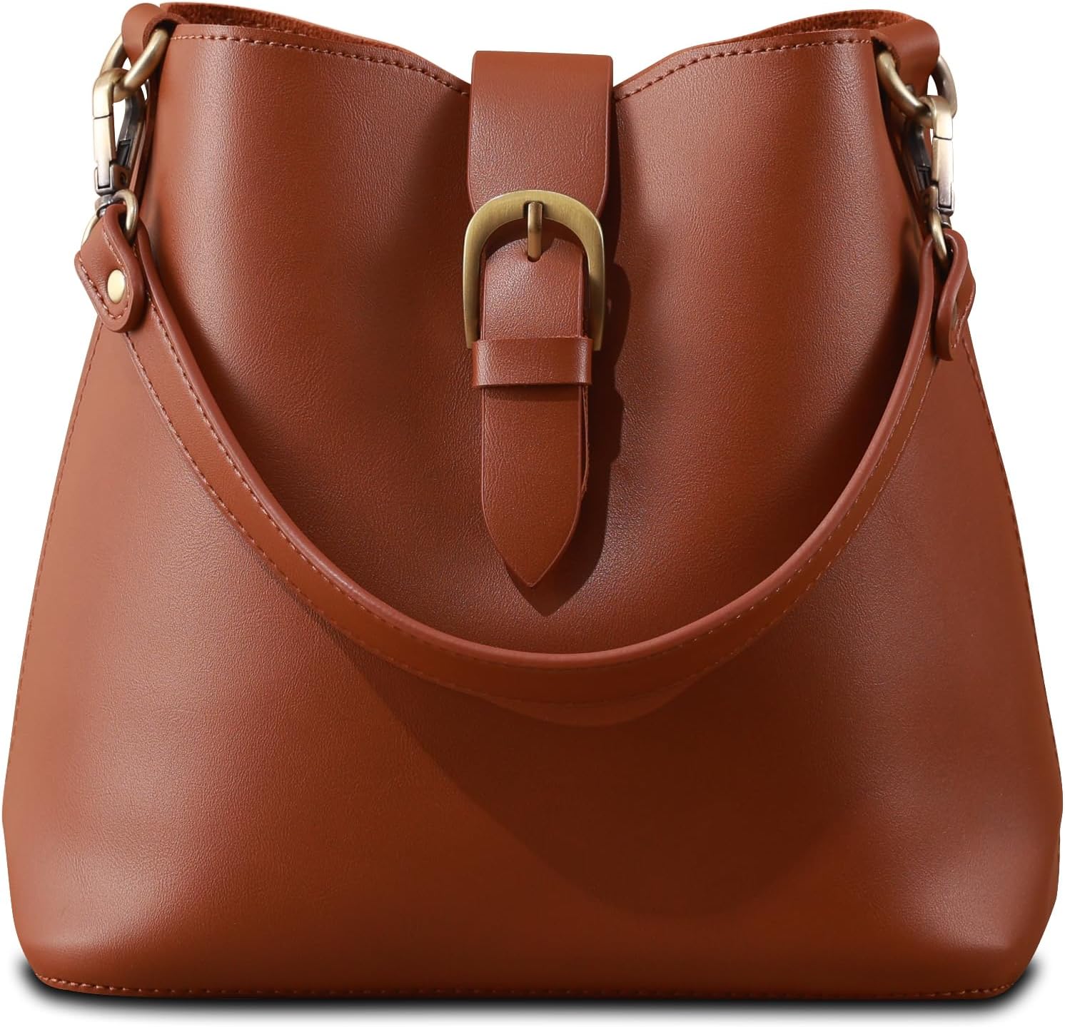 Town Bucket Vegan Leather Bag For Women Hobo Retro Faux Casual Purse Classic Vintage Simple Shoulder Handbag