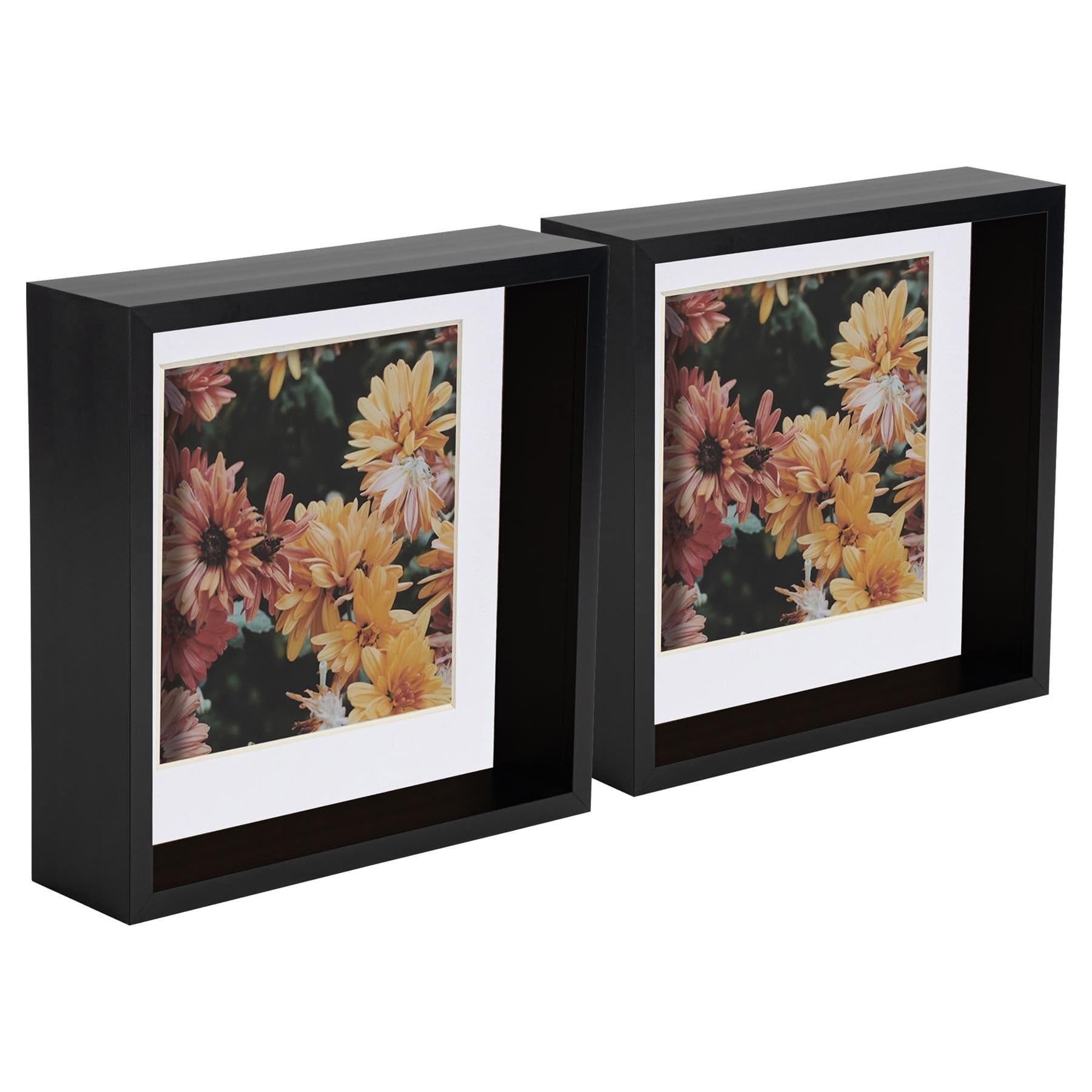 Nicola Spring 3D Deep Box Photo Frames - 8x8" with 6x6" Mount - Light Wood - Pack of 2