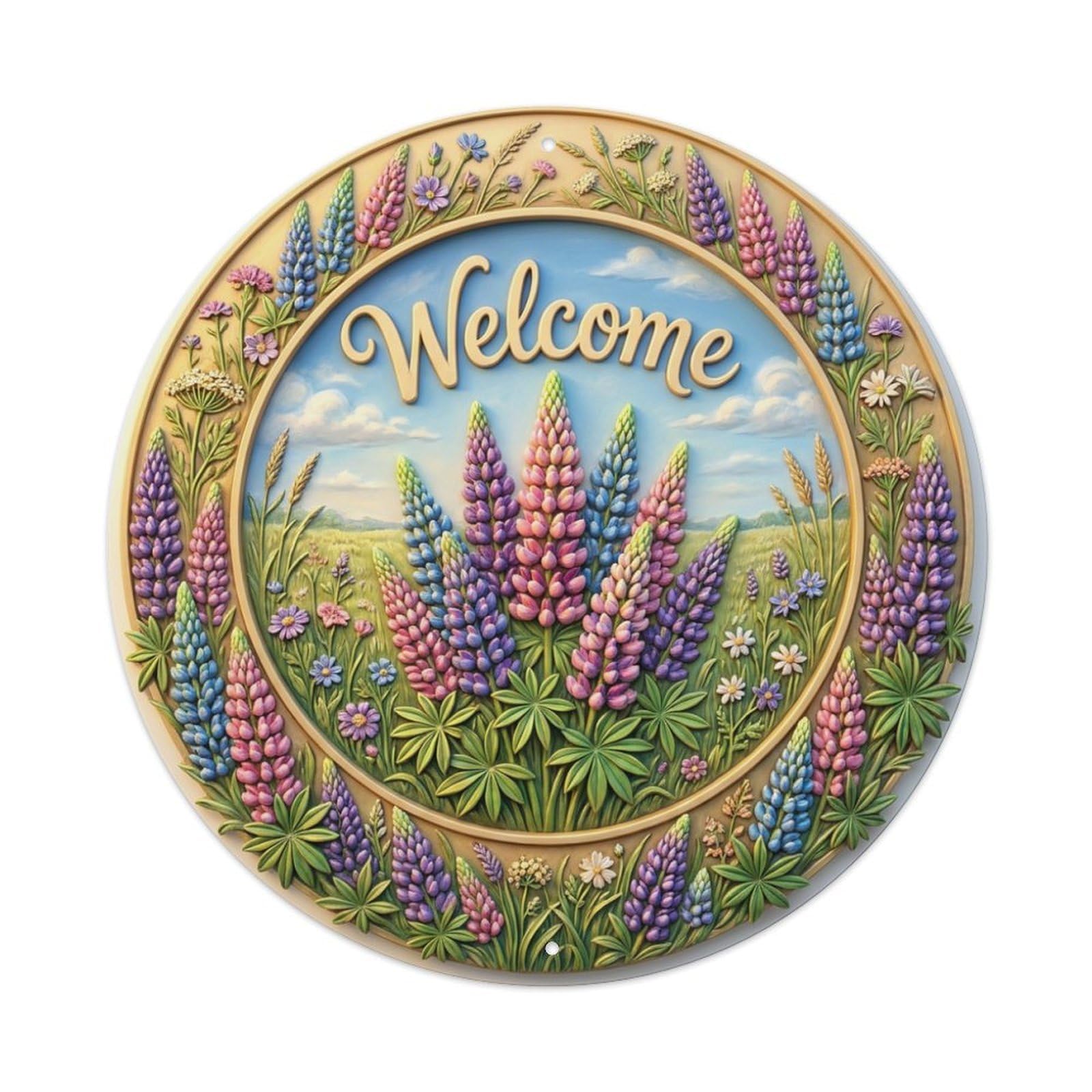 Tgrcjimh Style Metal Tin Sign Lupin Flower Welcome Meadow Spires