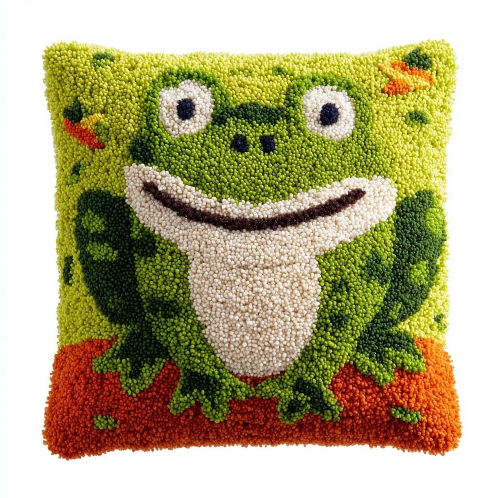 Henypt Latch Hook Pillow Case Embroidery Kits, Frog
