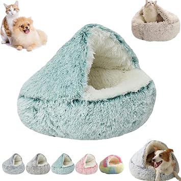 Nest Bed, Cozy Cocoon Pet Bed Large,Cozy Sleeping Bag for Cats,Plush Dog Bed Cave,Cat Nest Beds for Indoor Cats,No Slip Bottom Green, 24in