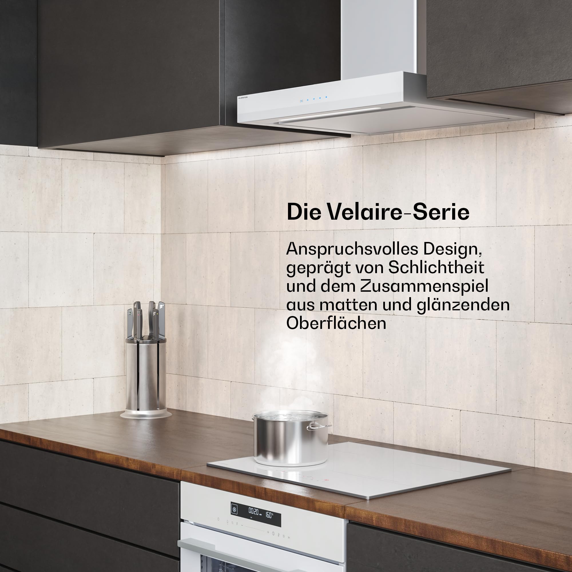Klarstein Velaire Dunstabzugshaube 60 cm 600 m³/h A++ Energieeffizienz Touch-Bedienung LED Aluminium- & Aktivkohlefilter Wandhaube Weiß