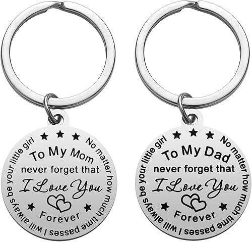 iJuqi Parent Gifts from Daughter for Christmas - 2PCS Mom Dad Keychain Christmas Gifts for Parents Wedding Day