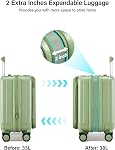 Hanke 16 Inch Expandable Under Seat Luggage with Wheels Top Opening Small Suitcase with Wheels Carry On Luggage Airline Approved Lightweight Hard Shell Suitcases for Weekender Overnight-Bamboo Green