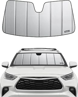 Pigenius Windshield Sun Shade for Toyota Highlander & Highlander Hybrid (Incl. 25th Edition) 2020-2026, NOT for Grand Highlander, Premium Grey Leather Finish