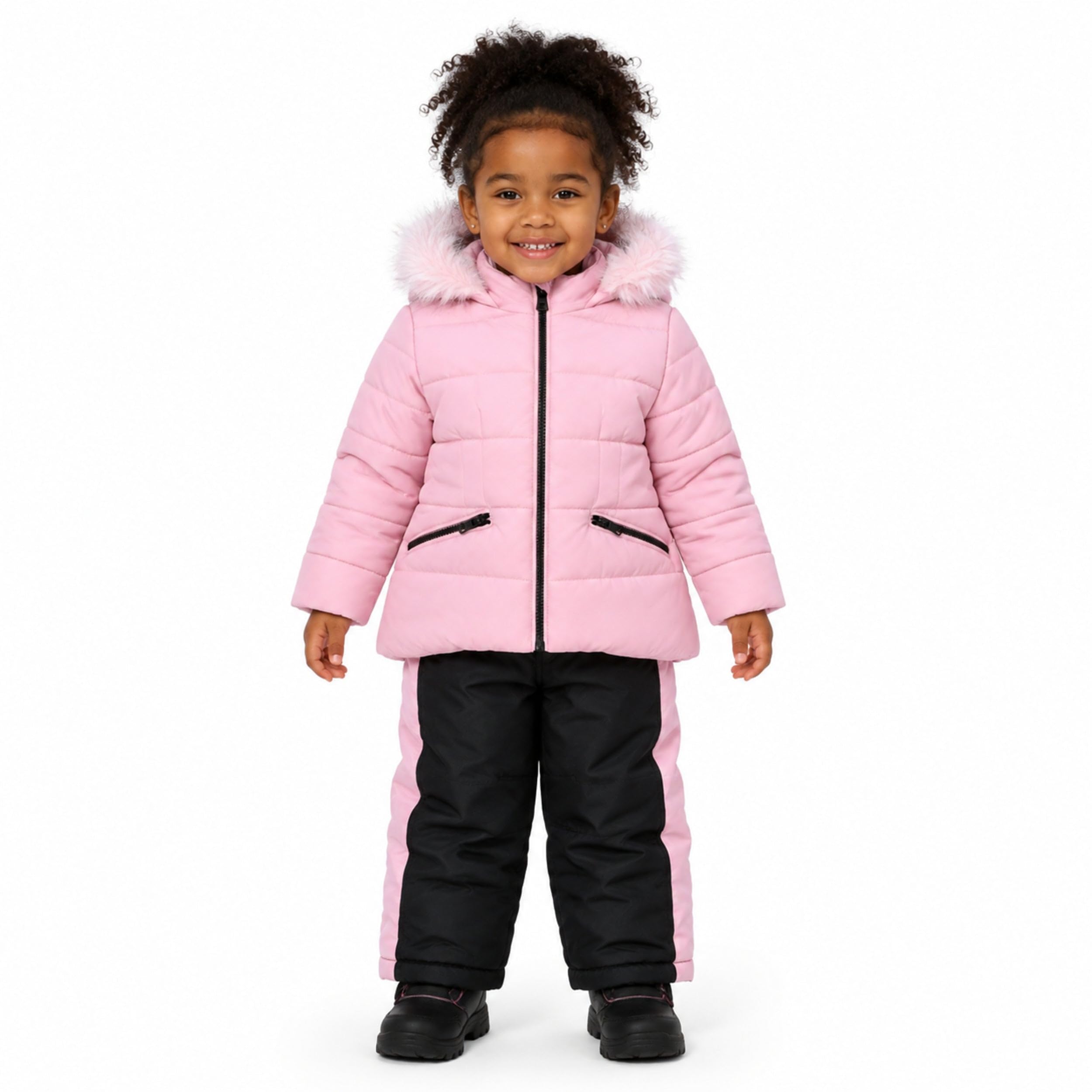 Arctic Quest Girls' Bib Snow Pants and Ski Jacket Water-resistant Snowsuit for Kids Winter Jacket for Girls Hooded