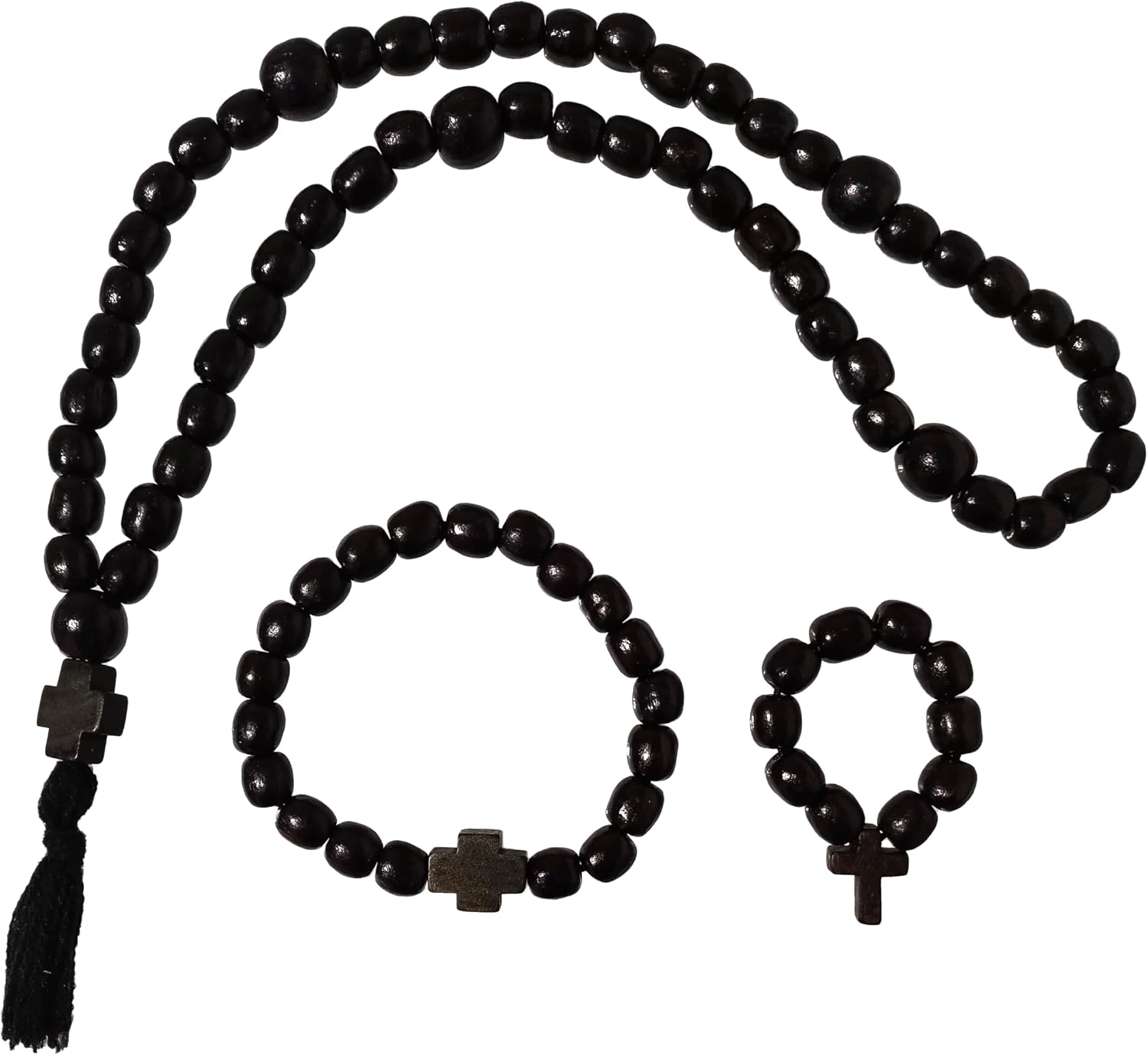 3 Pcs Prayer Rope Christian Orthodox Komboskoini Wooden Chotki 50 Knots Wood Cross Set for Pray Red