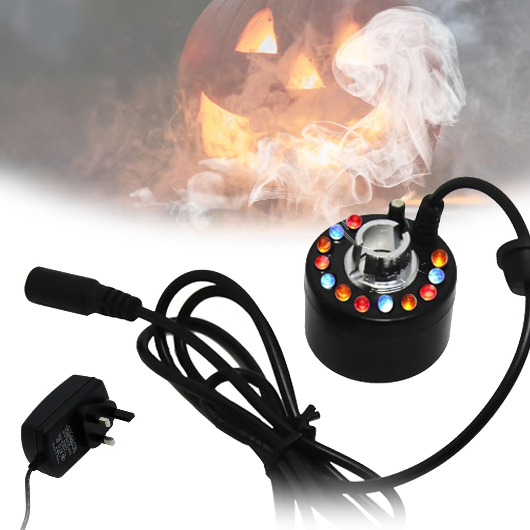 12 LED light Ultrasonic Mist Maker Fogger,Mist Maker Fogger Water Fountain,Halloween Party Mistmaker Fountain,Small Water Mister,Submersible Water Mister for Rockery Fishtank Vase Birdbath Deco (A)