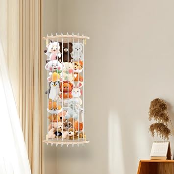 Corner Stuffed Animal Storage Organizer, Stuffed Animal Holder with Length Adjustable, Wall Plush Storage Organizer for Playroom Bedroom,Teddy Hammock Pine for Stuffed Animals