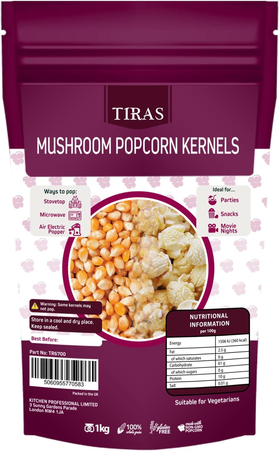 TIRAS Mushroom Popping Corn Kernels USA Popcorn Seeds Stovetop & Air