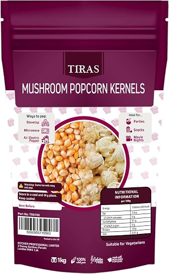 TIRAS Mushroom Popping Corn Kernels USA Popcorn Seeds - Stove-top & Air Popper Friendly - 1kg