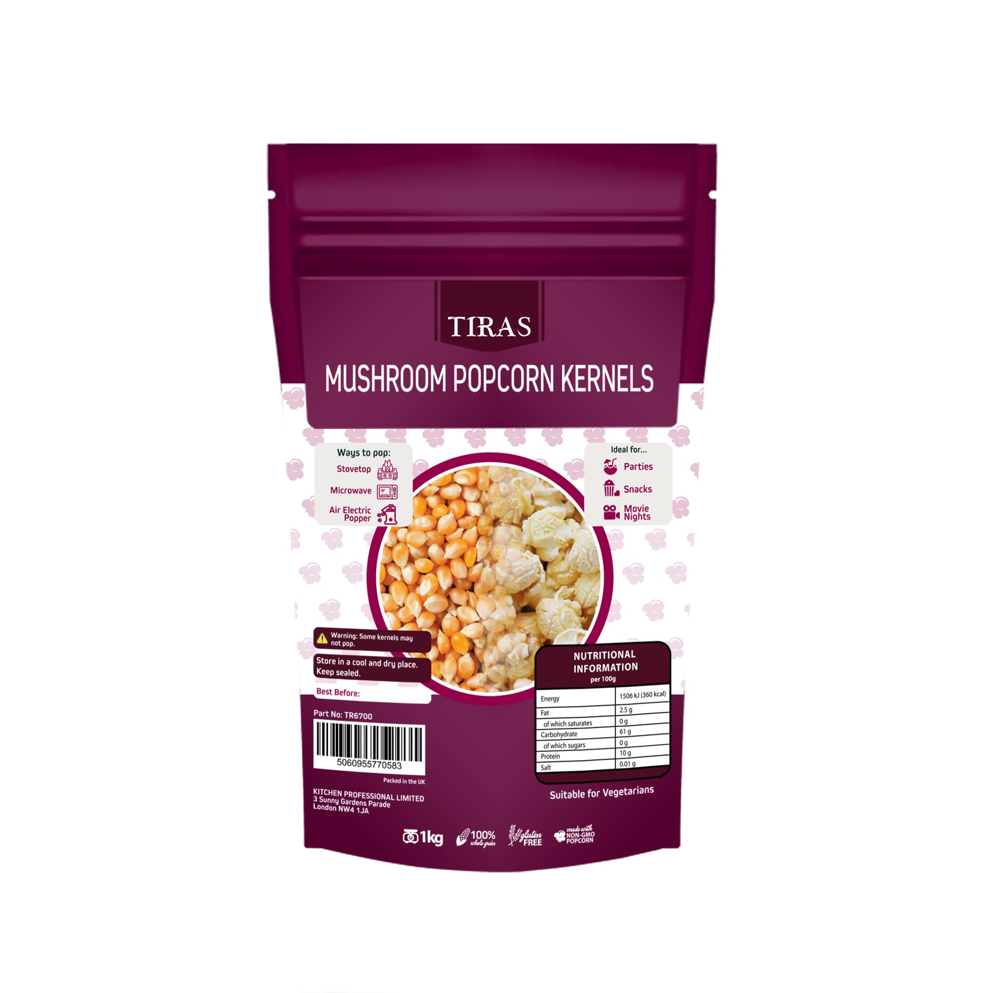 Mushroom Popping Corn Kernels USA Popcorn Seeds - Stove-top & Air Popper Friendly - 1kg