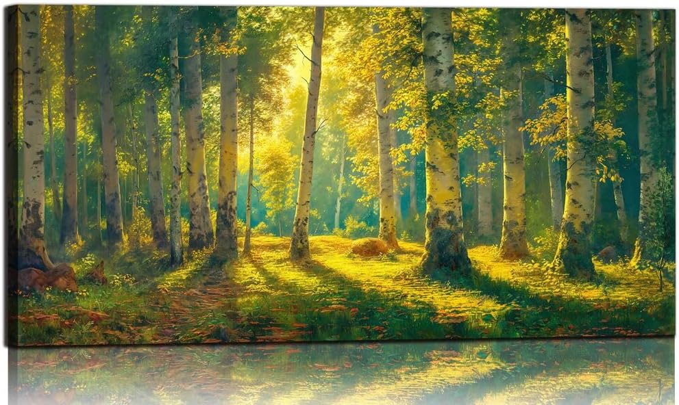 Forest Wall Art Green Nature Canvas Pictures White Birch Tree Painting for Living Room Spring Scenery Art Prints Decor Modern Mountain Landscape Artwork for Bedroom Dinning Room Home Office Decorations 20x40inch Green Forest Wall Art-2 20x40inch