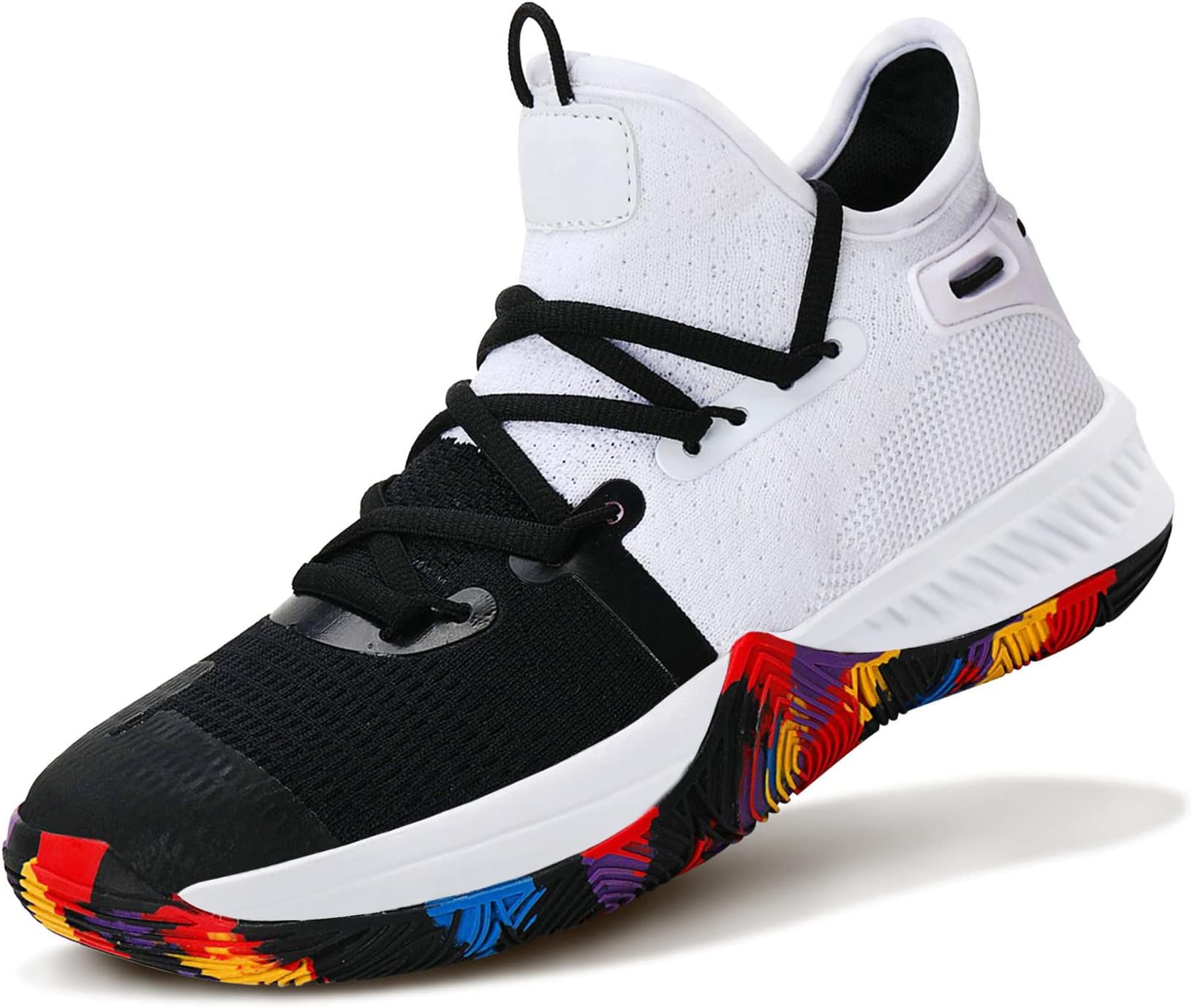 ASHION Youth Kids' Cool Basketball Shoe Sports Sneakers Athletic Trainers Gym Shoes Grade School Stepback Black/White,8 Big Kid