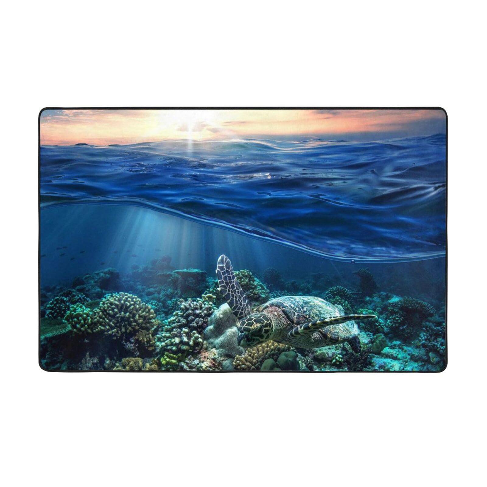 Tapis tortue de mer imprimé grand format en velours doux pour salon élégant