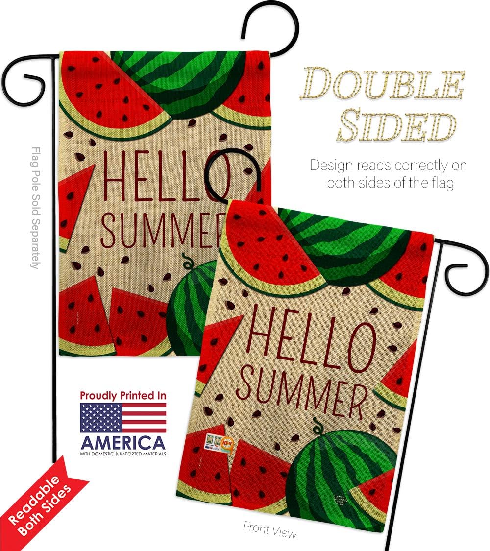 Watermelon Summer Burlap Garden Flag Beach Pool Luau Tropical Party Season Outdoor Summertime Sunny Small Decorative Gift Yard House Banner Double-Sided Made in USA 13 X 18.5