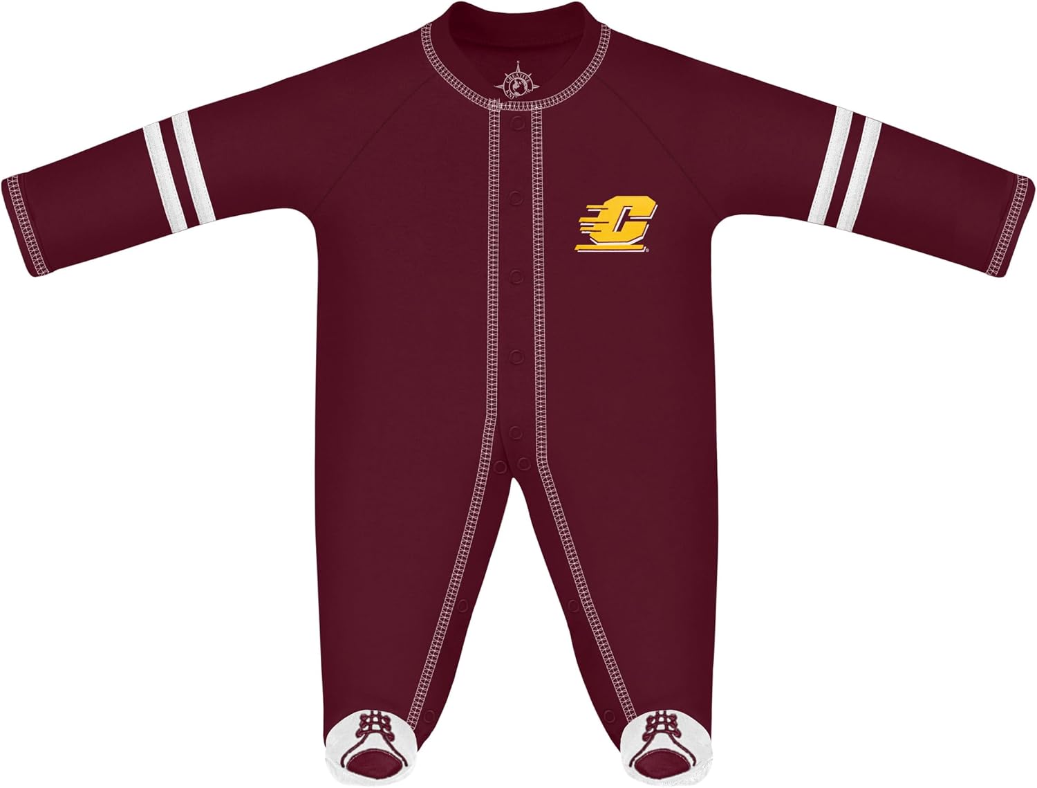 Creative Knitwear College Baby Infant Sports Shoe Footed Romper- Central Michigan Chippewas, Maroon/White, Size 0-3 Months