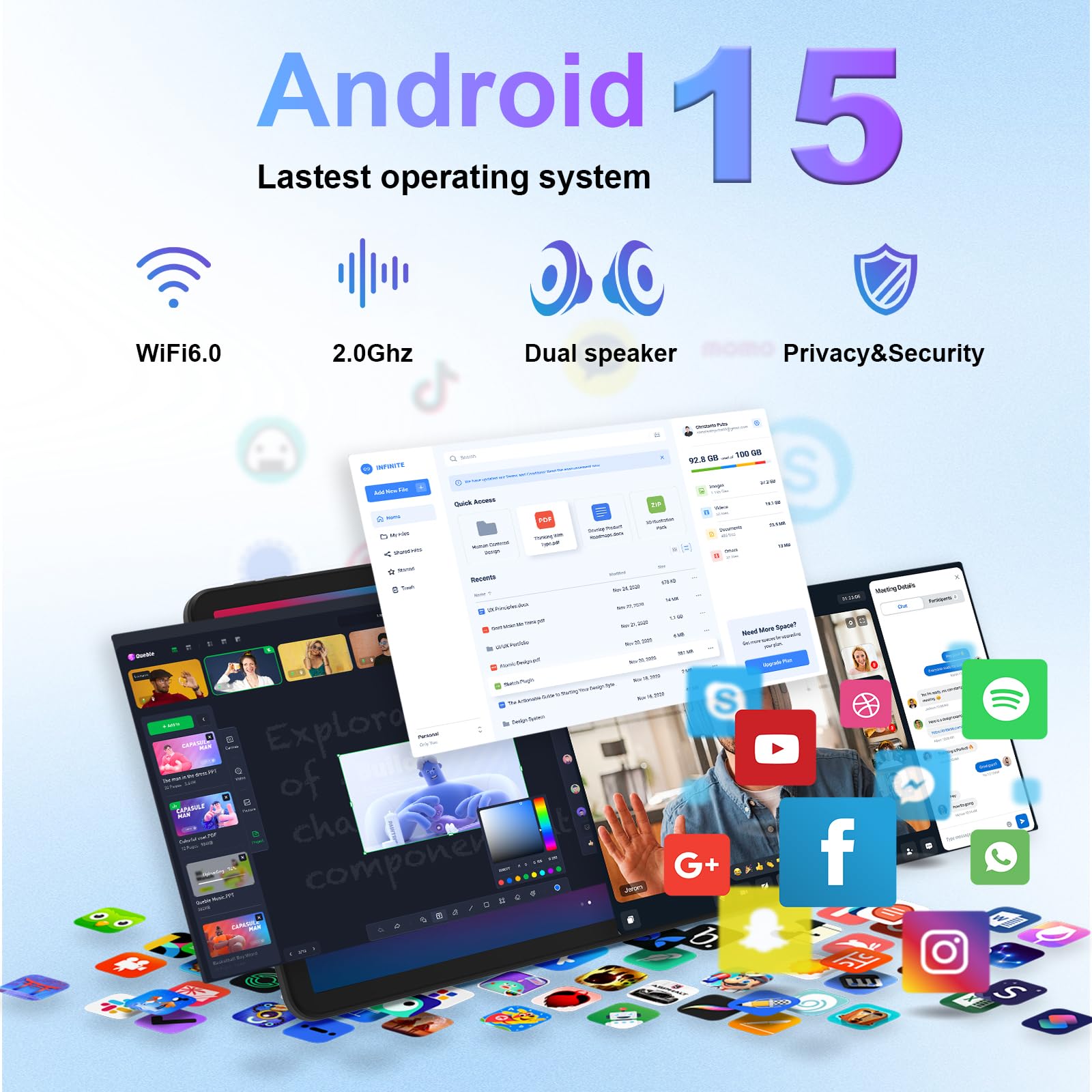 Tablet 11.5 inch Tablets Android 15, Octa-Core Processor, 30GB RAM 128GB ROM 1TB Expand, 5G WiFi 6, 2000 x 1200 HD/Dual 8MP+13MP Camera/Bluetooth 5.0, Android Tablet with Keyboard Mouse Case — view 3