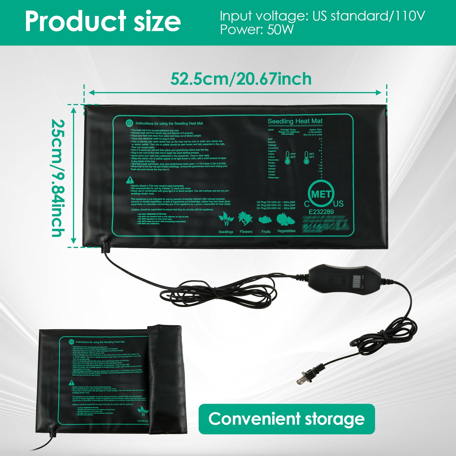 Seedling Heat Mat, Seed Heating Mat with Remote Control, IPX4 Waterproof Plant Heating Mat, Flexible Seedling Mat, 21W Multipurpose Hydroponic Heating Pad for Germination Indoor Gardening Greenhouse