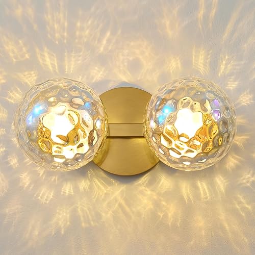 Miniatura 21 de Aplique de pared moderno de globo de vidrio: Luz de apliques esféricos dorados - Accesorio de luces de bola individual de latón pequeño para tocador