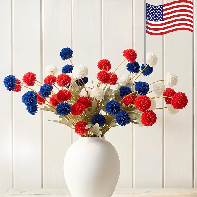 Amazon.com: Red White and Blue Artificial Flower Arrangement 12 Stems ...