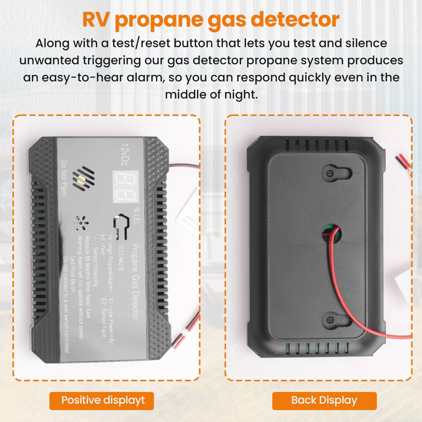 wudoo Detector de Propano 12V LPG Sensor de Gas Natural Alarma de Fuga 85DB Sirena para AutomóVil RV Hogar Medidor de Prueba de Propano Digital (Negro)