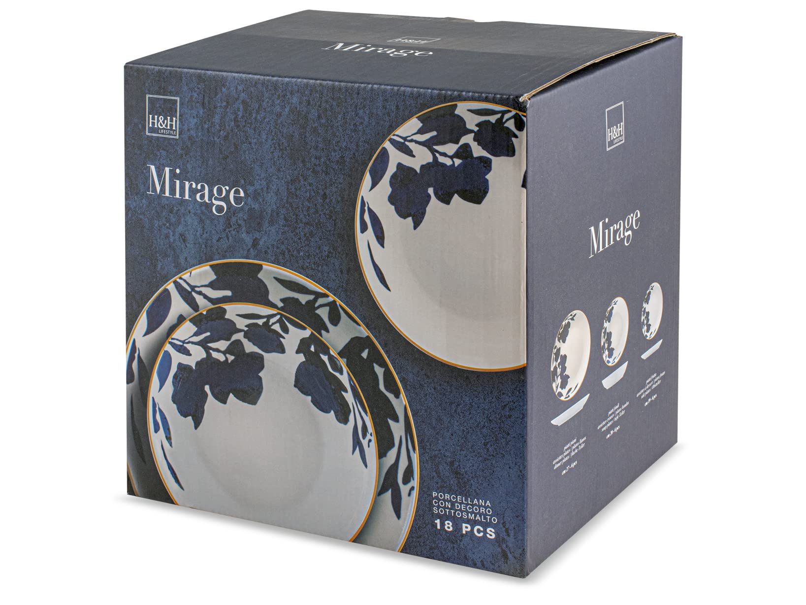 Home 9185700 Servizio Mirage, Porcellana, Decorata sotto Smalto Forma Coupe, 18 Pezzi, Porcelain