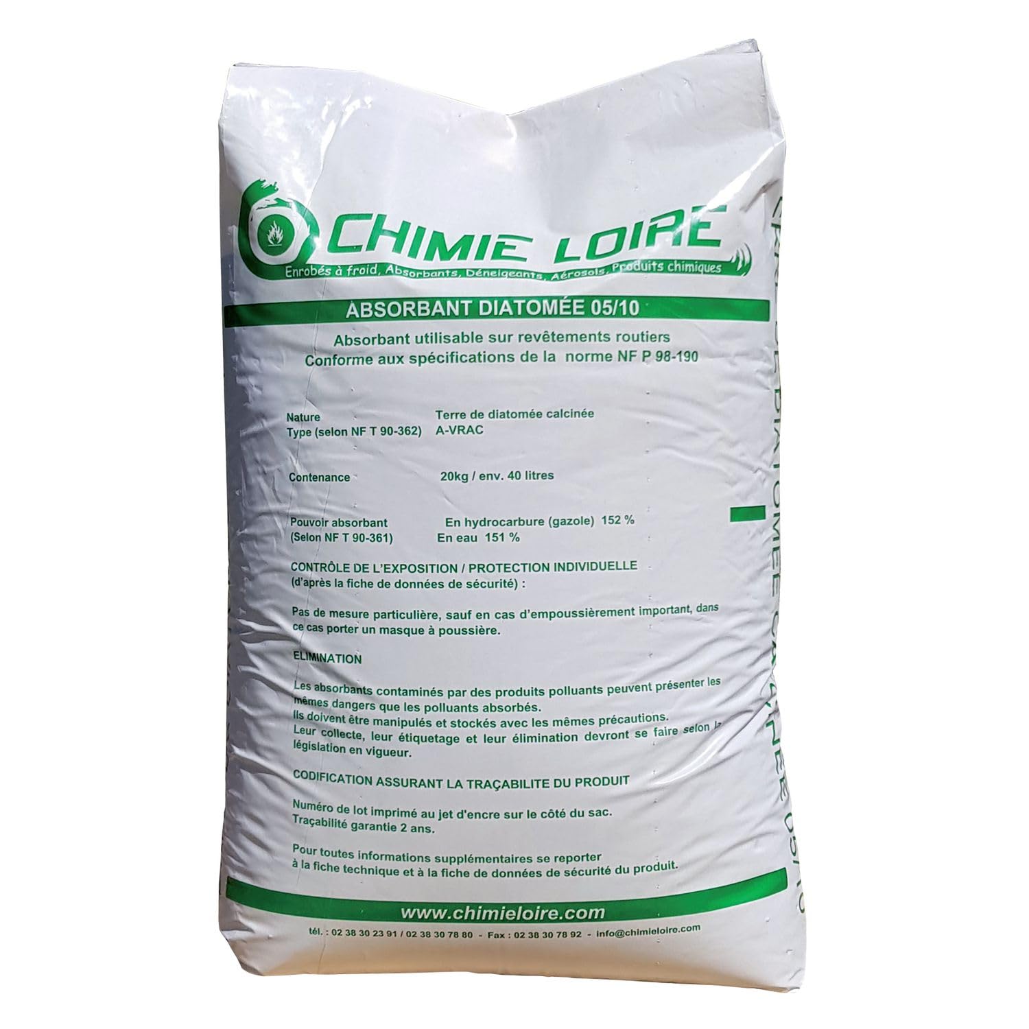 Absorbant Minéral Terre de Diatomée Calcinée – Sac 20kg – Absorption Hydrocarbures & Produits Chimiques – Sécurité Industrielle Anti-Déversement