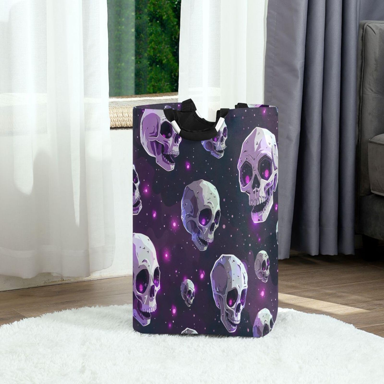 Jihqo Laundry Hamper Basket Halloween Colorful Skeleton Collapsible Nursery Storage Bin Waterproof Clothing Baskets for Home Bedroom Bathroom Washing Room