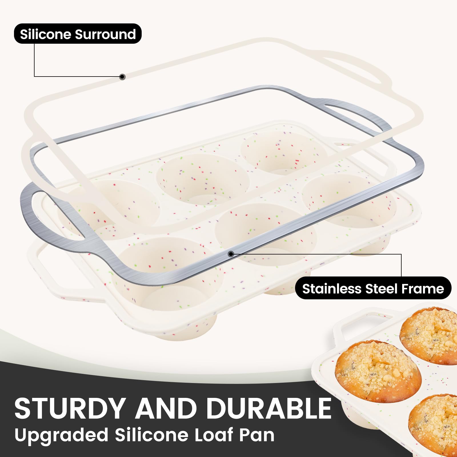 Vinino Jumbo-Muffinform mit metallverstärktem Rahmen, Silikon-Cupcake-Form zum Backen, 6 Mulden, Jumbo-Größe, BPA-freies Silikon-Muffinblech, Cupcake-Backform für den Ofen, spülmaschinenfest,