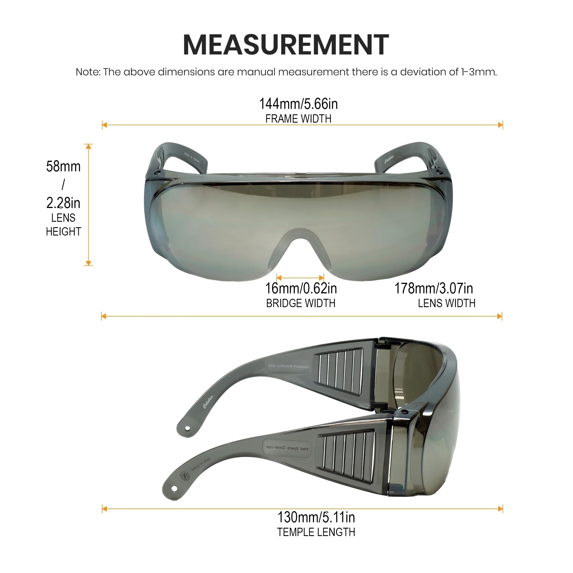 Calabria 1003 Szerokie dopasowane okulary ochronne UV w Silver Mirror by Calabria