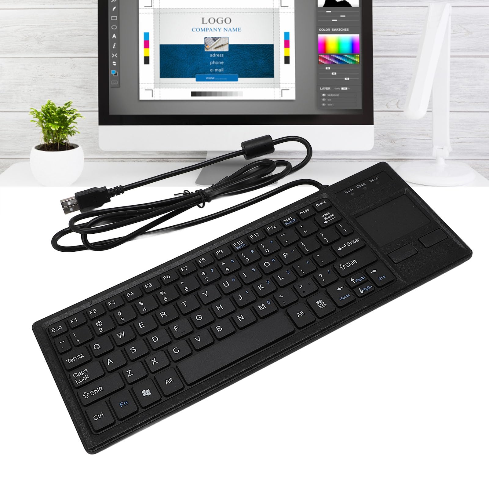 Jectse Tastiera Touch Cablata, Tastiera Industriale Integrata Resistente All'acqua con Touchpad per PC Laptop, Resistente Alla Polvere e All'acqua IP68, Plug and Play