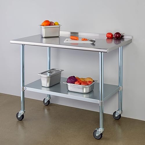 Vista 39 de Rockpoint - Mesa de acero inoxidable para preparación y trabajo con protector contra salpicaduras, 24 x 36 pulgadas; para cocina comercial, metal