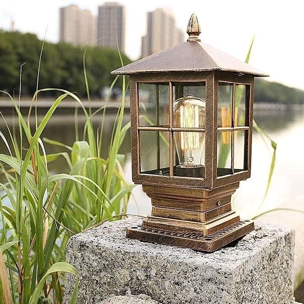 Outdoor Post Cap Light, Vintage Bronze/Black Pier Mount Light, IP65 Waterproof Rustproof Cast Aluminum Deck Fence Pillar Lamp for Garden, Patio, Yard Gate, Column Base, Dock