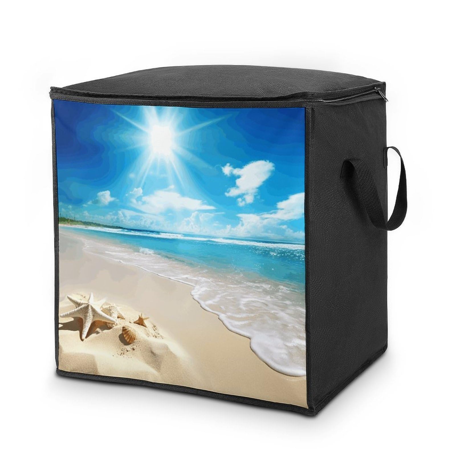Bright Sunshine Summer Beach Storage Bag with Zippers And Handle Extra Large Bedding Comforter Storage Bag Foldable Blanket Storage Bags Fabric Moving Bags for Closet Organizer (70L)