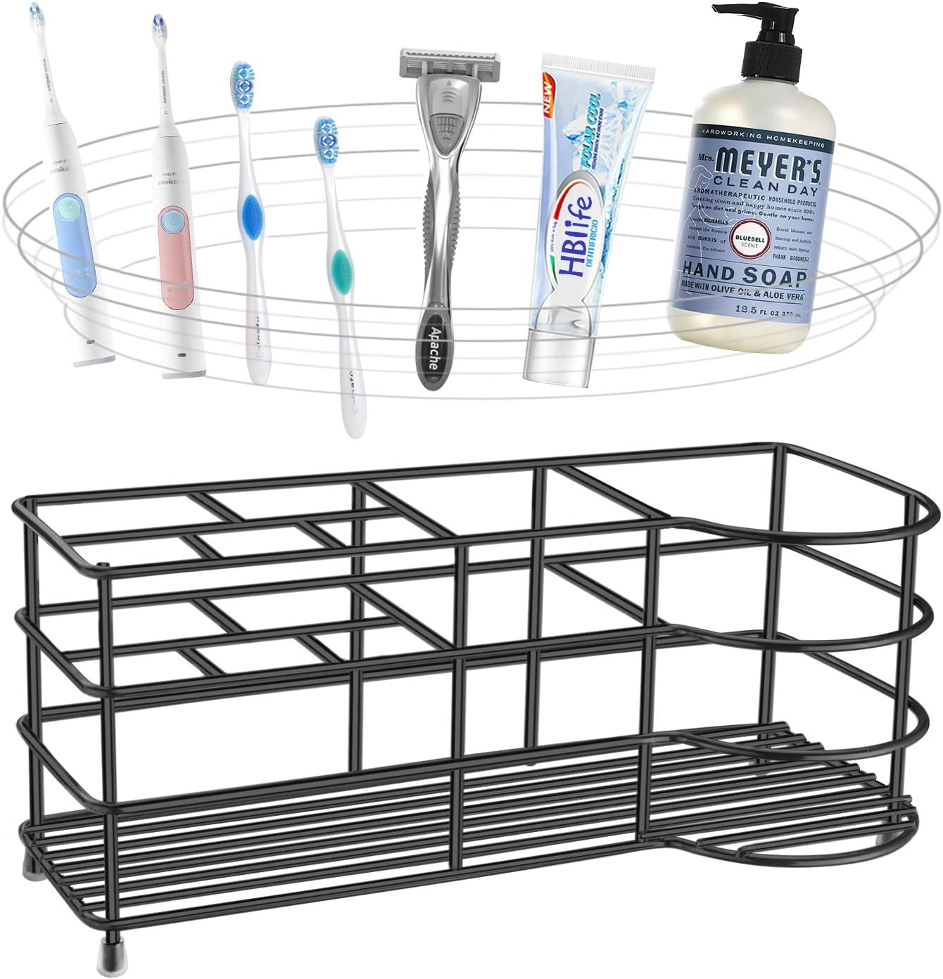 HBlife 7 Slots Toothbrush Holder, X-Large Stainless Steel Bathroom Decor, Black Electric Toothbrush Holder for Bathroom, Bathroom Counter Organizer for Small Spaces : Home & Kitchen