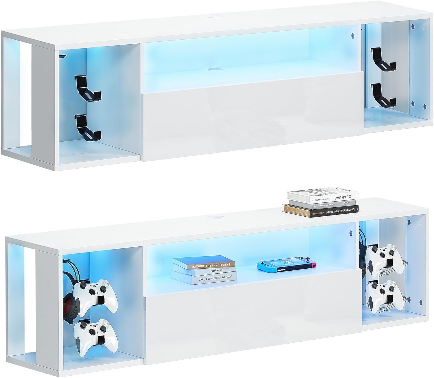 sogesfurniture 55' White TV Stand, Floating Entertainment Center with Lights, Modern Media Console with Storage, Wall Mounted LED TV Stand for Living Room