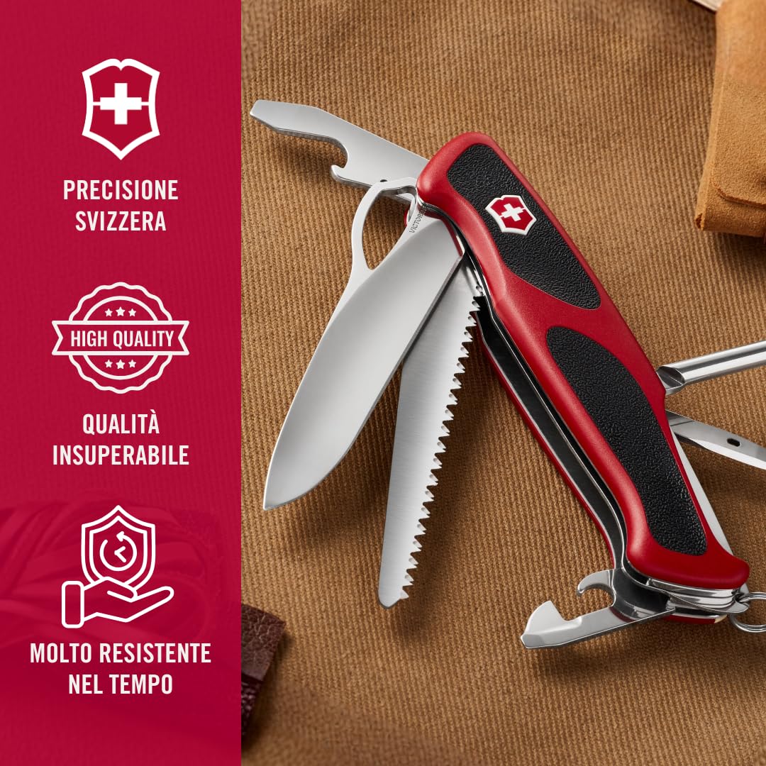 Victorinox, coltellino svizzero Ranger Grip 78, 12 funzioni, lama bloccabile a una mano, colore rosso/nero