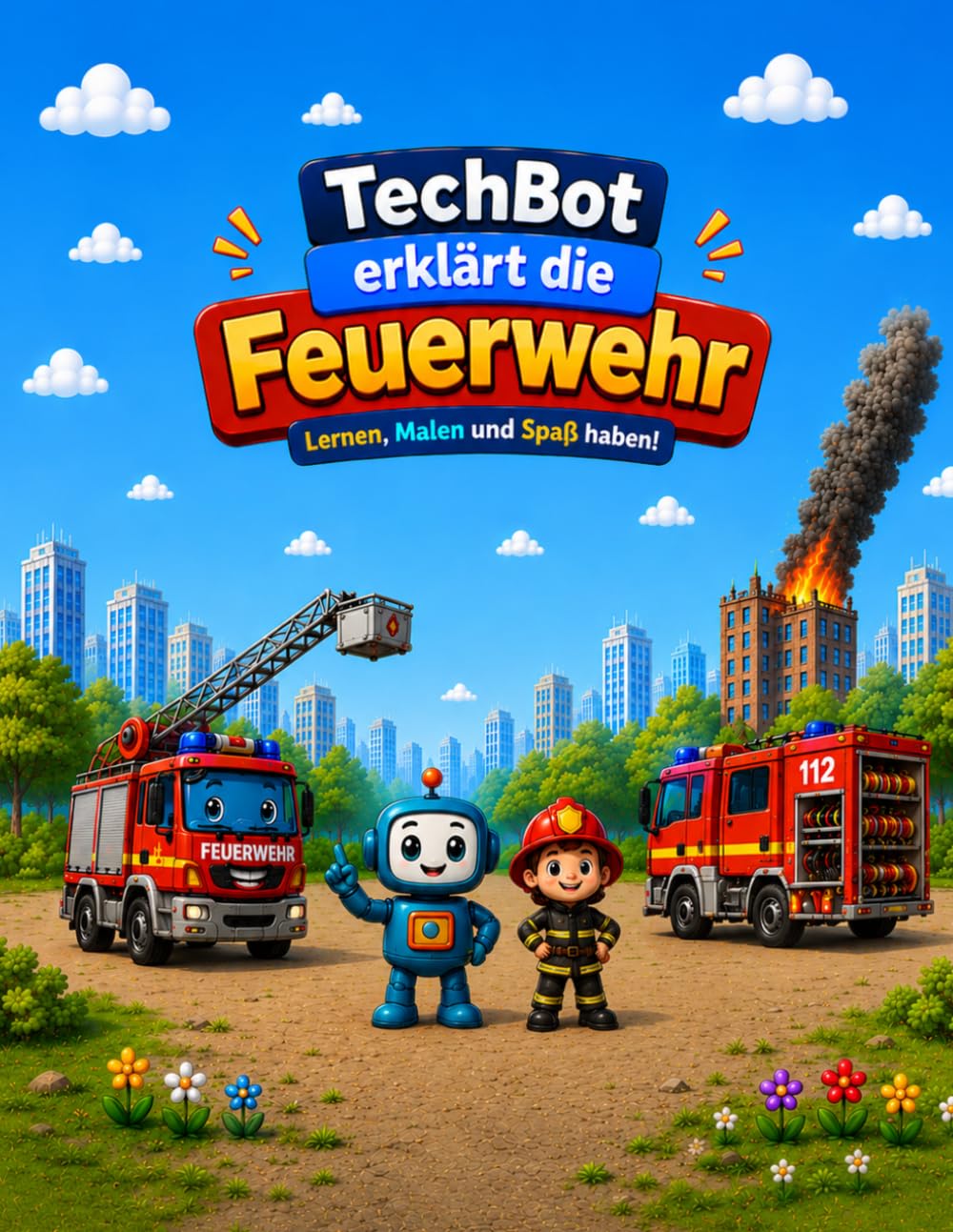 TechBot erklärt die Feuerwehr: Mitmachbuch für Kinder ab 4 Jahren – Rätsel, Ausmalbilder und Lernspaß mit Feuerwehrfahrzeugen