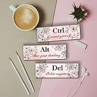 Vista 3 de 3 piezas de decoración de pared rosa para niña, diseño floral de madera, arte de pared, decoración inspiradora de pared de oficina con citas