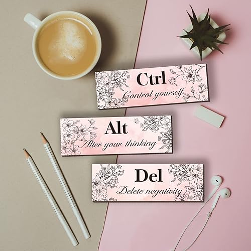 Miniatura 3 de 3 piezas de decoración de pared rosa para niña, diseño floral de madera, arte de pared, decoración inspiradora de pared de oficina con citas