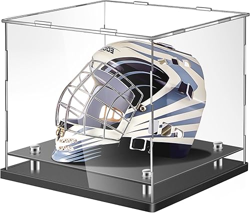 Miniatura 1 de Barydat Vitrina transparente para casco, caja de exhibición de sombrero de béisbol acrílico de cristal con elevadores de acero inoxidable, soporte
