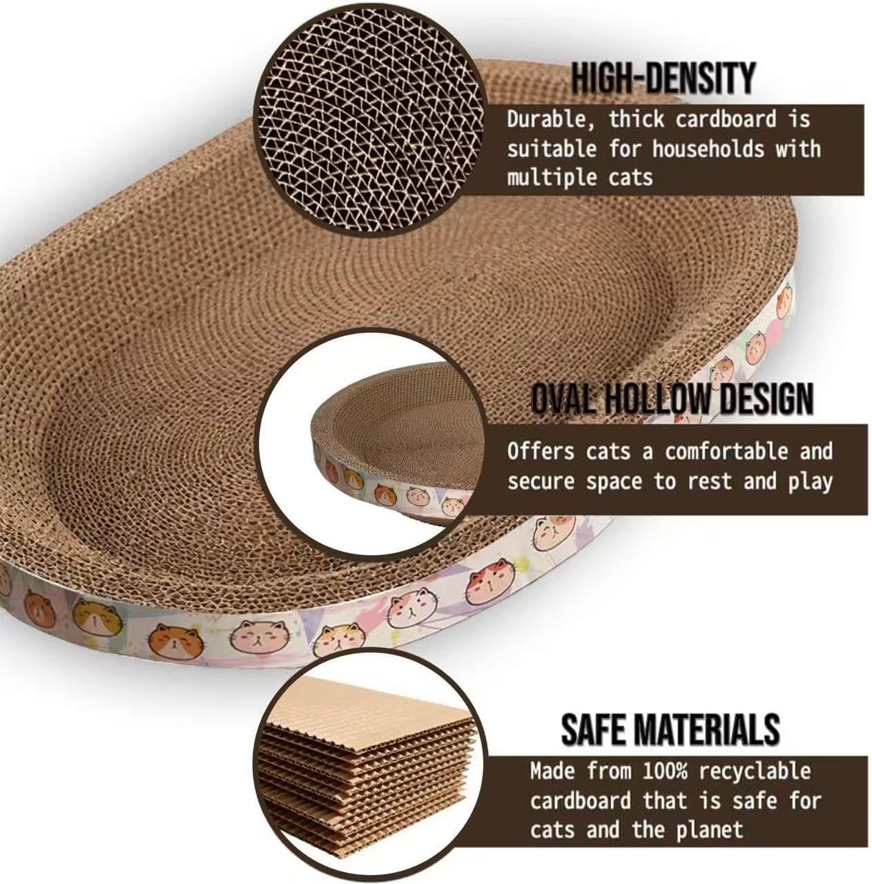 2PCS Cat Cardboard Scratcher with Toys, Oval 16.7" x 12.8" Kitty Scratching Board for Indoor Kitten Play Scratch Bed Sofa Furniture Protector